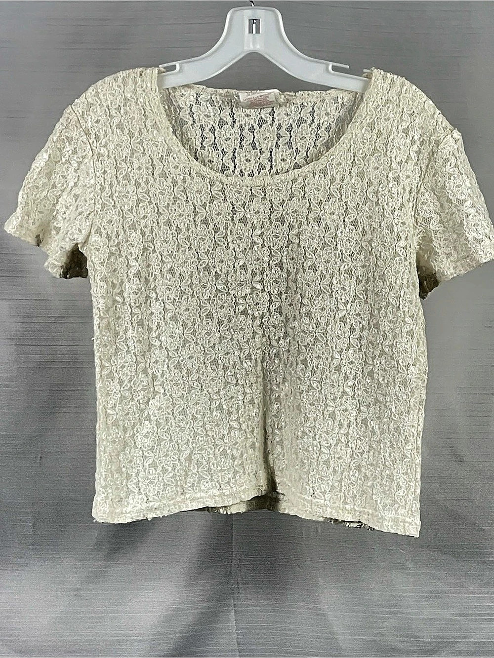Dreamwear by Fantasia Ivory Lace Short Sleeve Top Sz M
